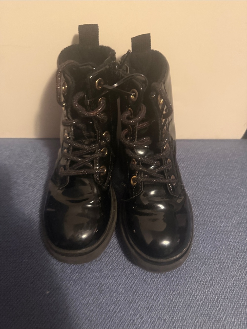 H&M Glossy Black Kids Lace-Up Ankle Boots
